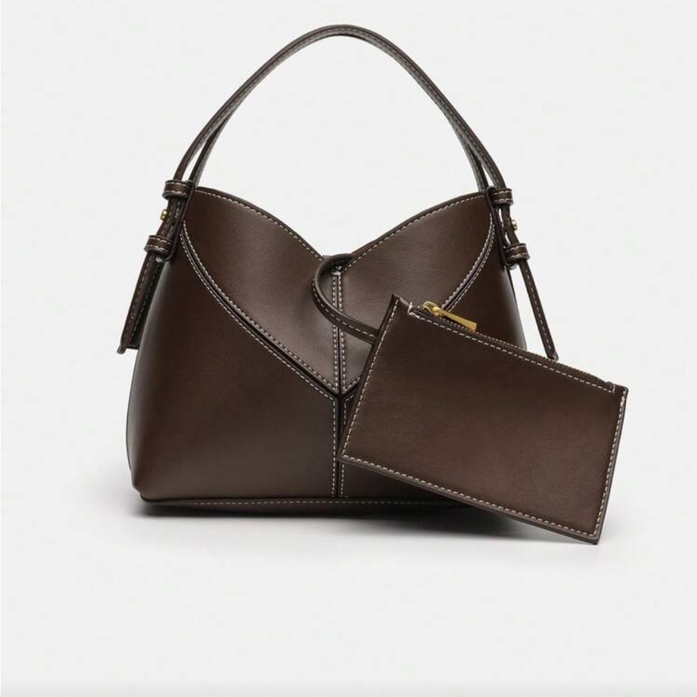 Brown faux leather top handle bag - Picture 9 of 9